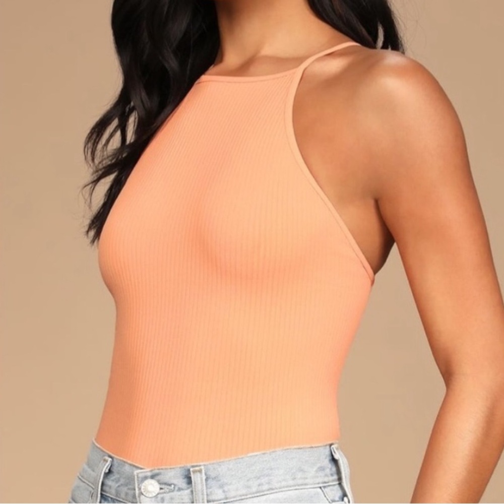 NWT Free People Mmkay Seamless Ribbed Halter Tank-Mango M/L